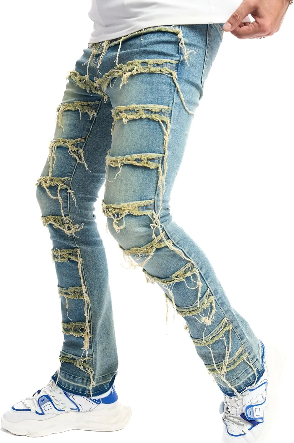 WEIBUMAOYI Men's Slim Fit Denim Pants Stacked Jeans Skinny Male Trousers