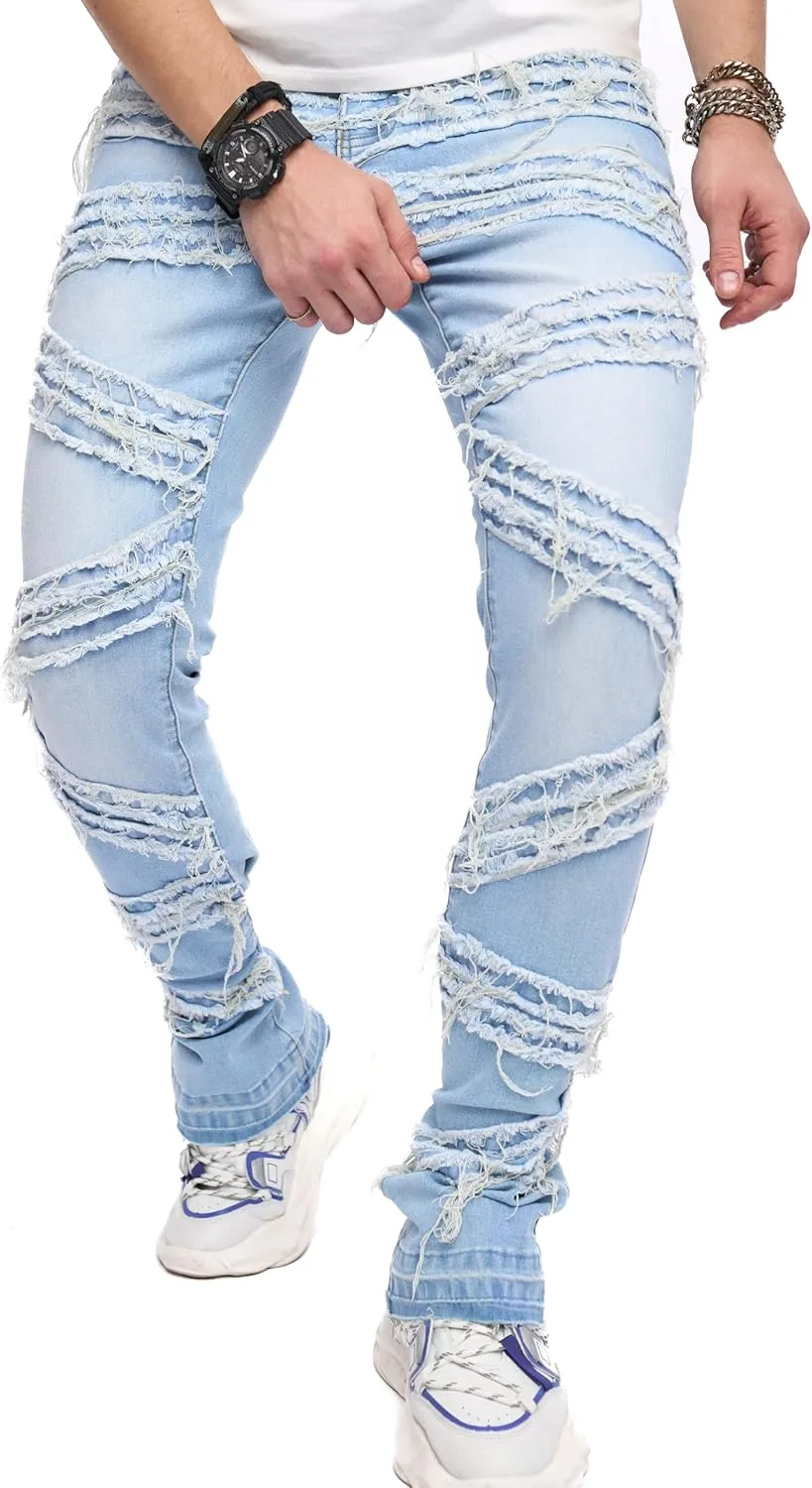 WEIBUMAOYI Men's Slim Fit Denim Pants Stacked Jeans Skinny Male Trousers