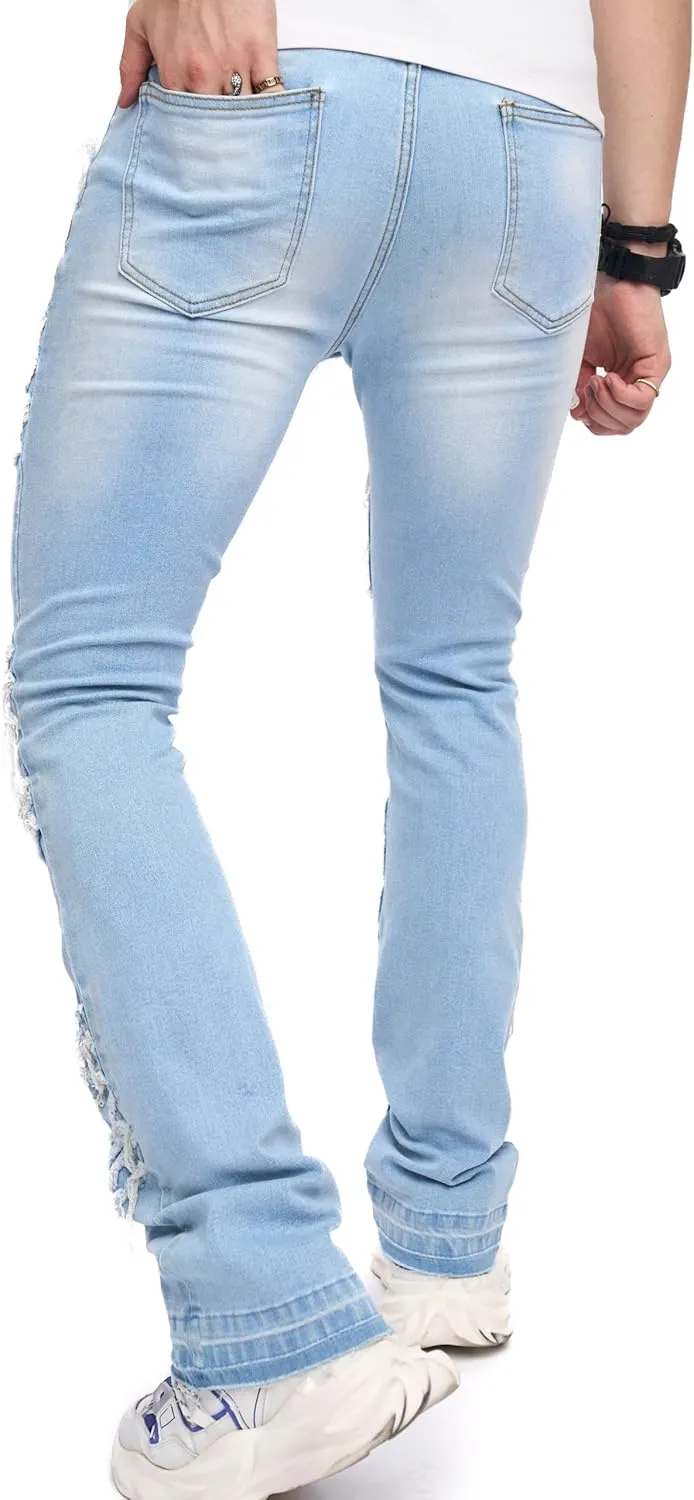 WEIBUMAOYI Men's Slim Fit Denim Pants Stacked Jeans Skinny Male Trousers