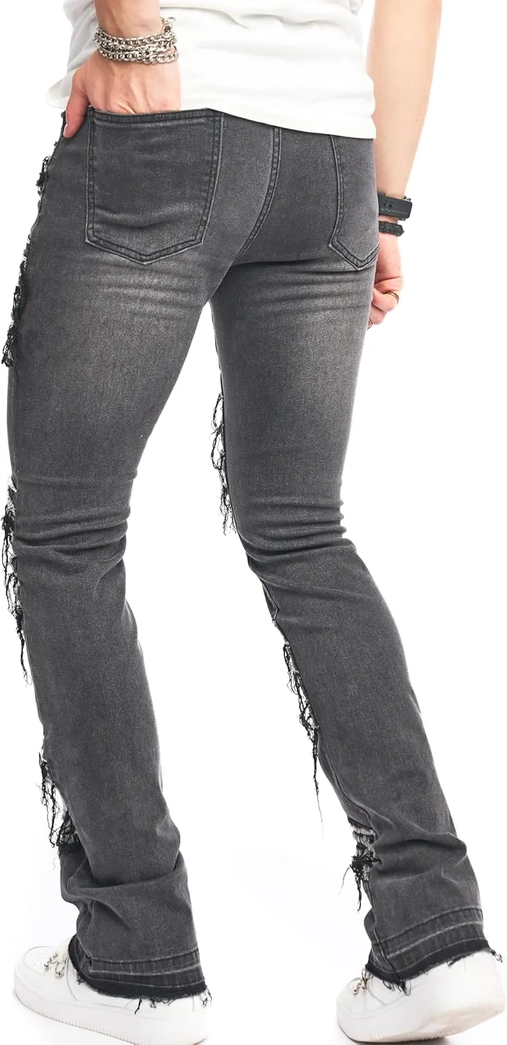 WEIBUMAOYI Men's Slim Fit Denim Pants Stacked Jeans Skinny Male Trousers