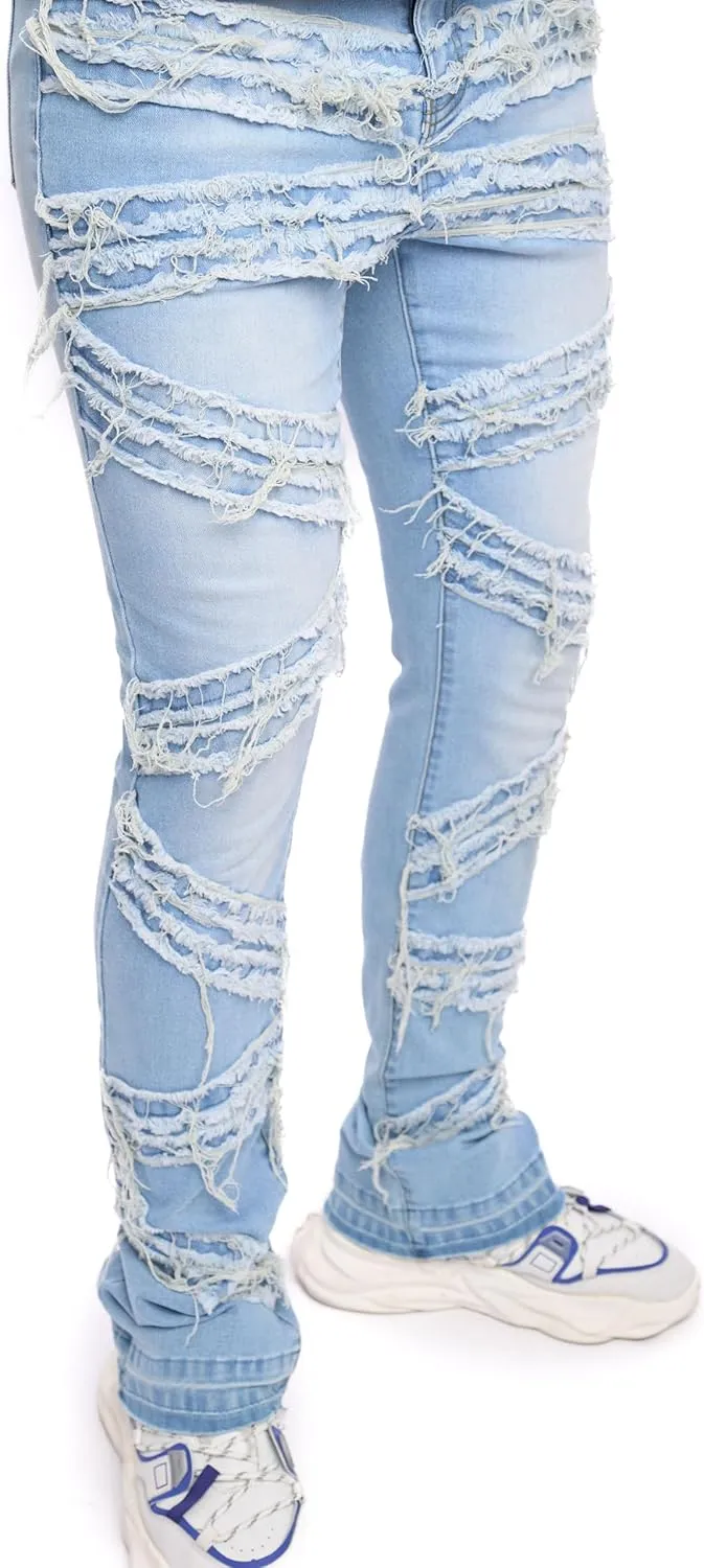 WEIBUMAOYI Men's Slim Fit Denim Pants Stacked Jeans Skinny Male Trousers