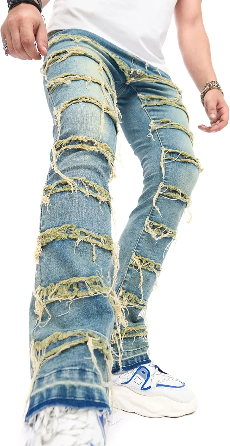 WEIBUMAOYI Men's Slim Fit Denim Pants Stacked Jeans Skinny Male Trousers
