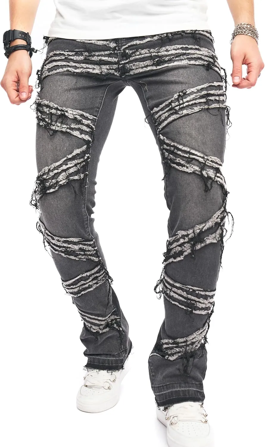 WEIBUMAOYI Men's Slim Fit Denim Pants Stacked Jeans Skinny Male Trousers