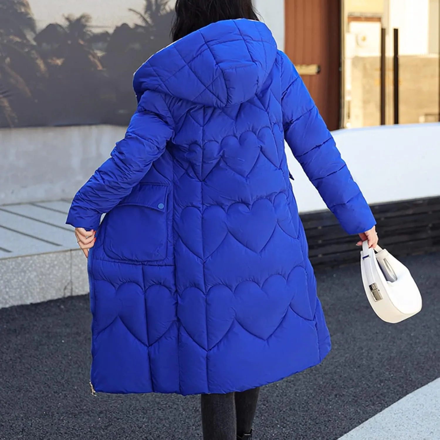 Winter Coats for Women Trendy Long Puffer Jacket Reversible Wear Zipper Hooded Down Coat Casual Warm Quilted Outwear