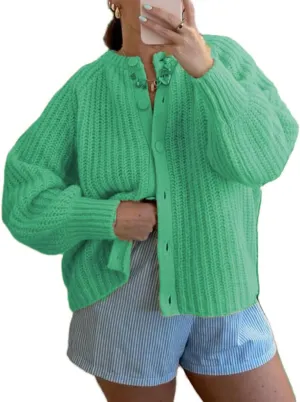 Women Button Down Cardigan Sweater Long Sleeve Chunky Cardigan Top Casual Knit Jacket Fall Winter Streetwear