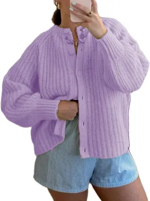 Women Button Down Cardigan Sweater Long Sleeve Chunky Cardigan Top Casual Knit Jacket Fall Winter Streetwear