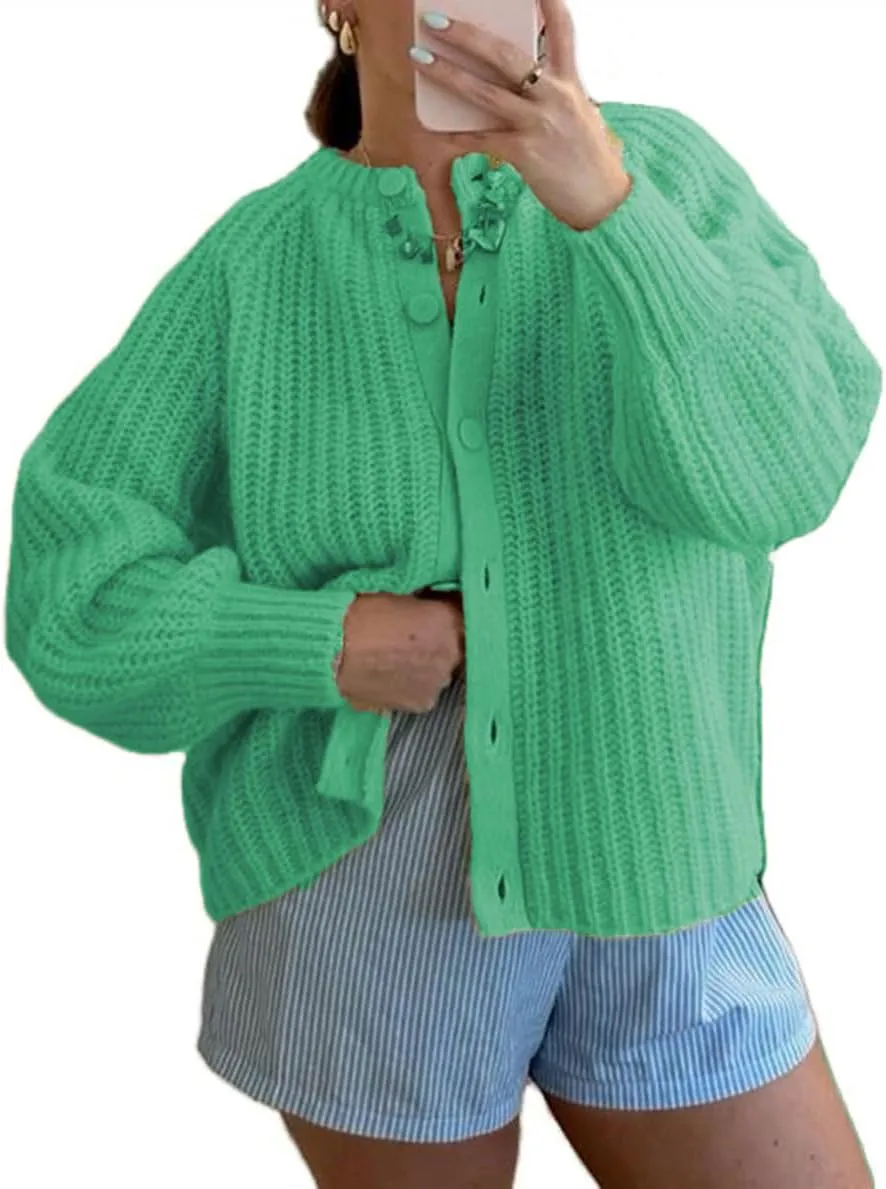 Women Button Down Cardigan Sweater Long Sleeve Chunky Cardigan Top Casual Knit Jacket Fall Winter Streetwear