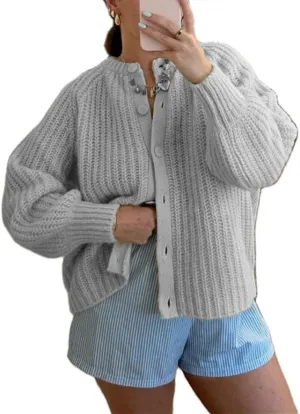 Women Button Down Cardigan Sweater Long Sleeve Chunky Cardigan Top Casual Knit Jacket Fall Winter Streetwear