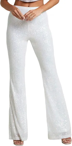 Women Glitter Sequin Wide Leg Pants Casual Elastic High Waist Straight Pants Trousers Party Clubwear