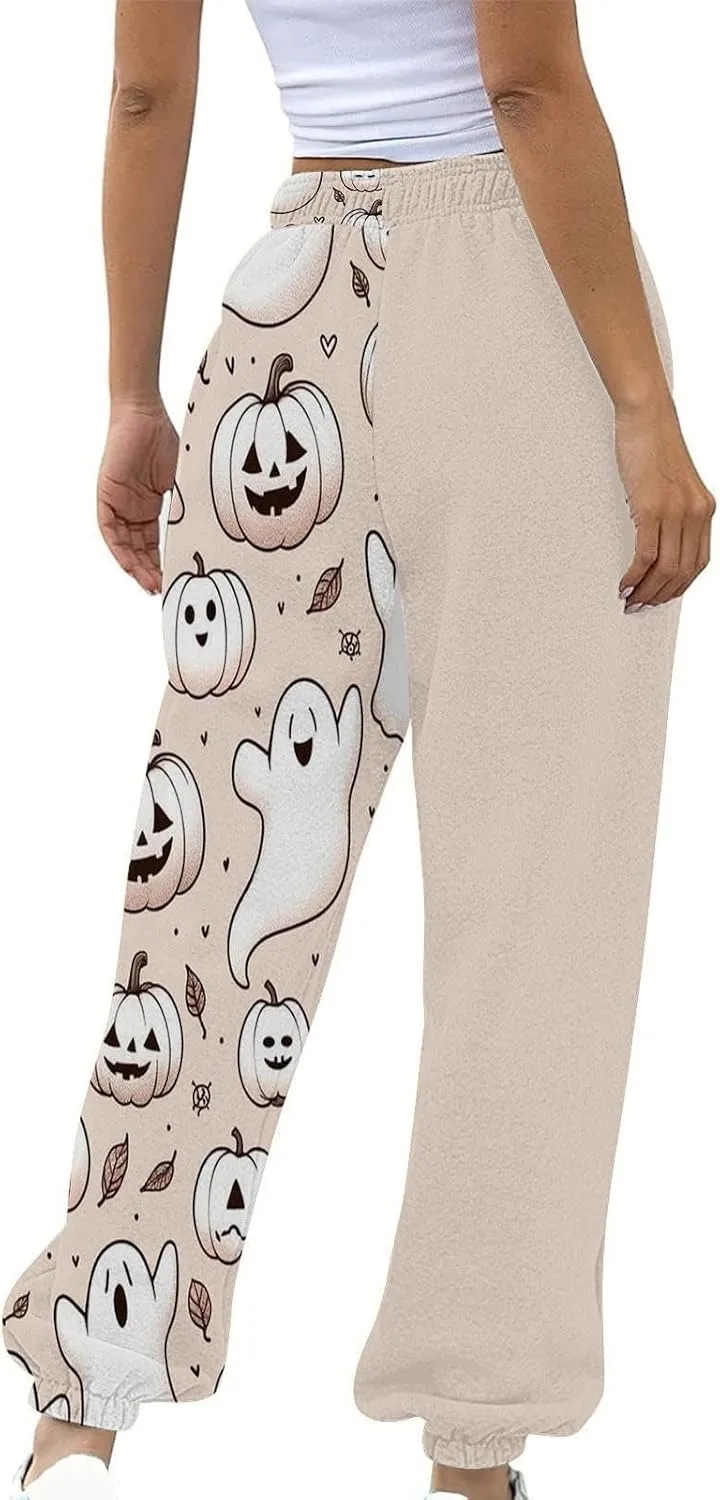 Women Halloween Sweatpants High Waisted Print Casual Pants Sweatpants Pants Ghost Print Joggers High Young Adult