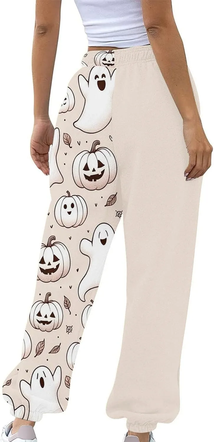 Women Halloween Sweatpants High Waisted Print Casual Pants Sweatpants Pants Ghost Print Joggers High Young Adult