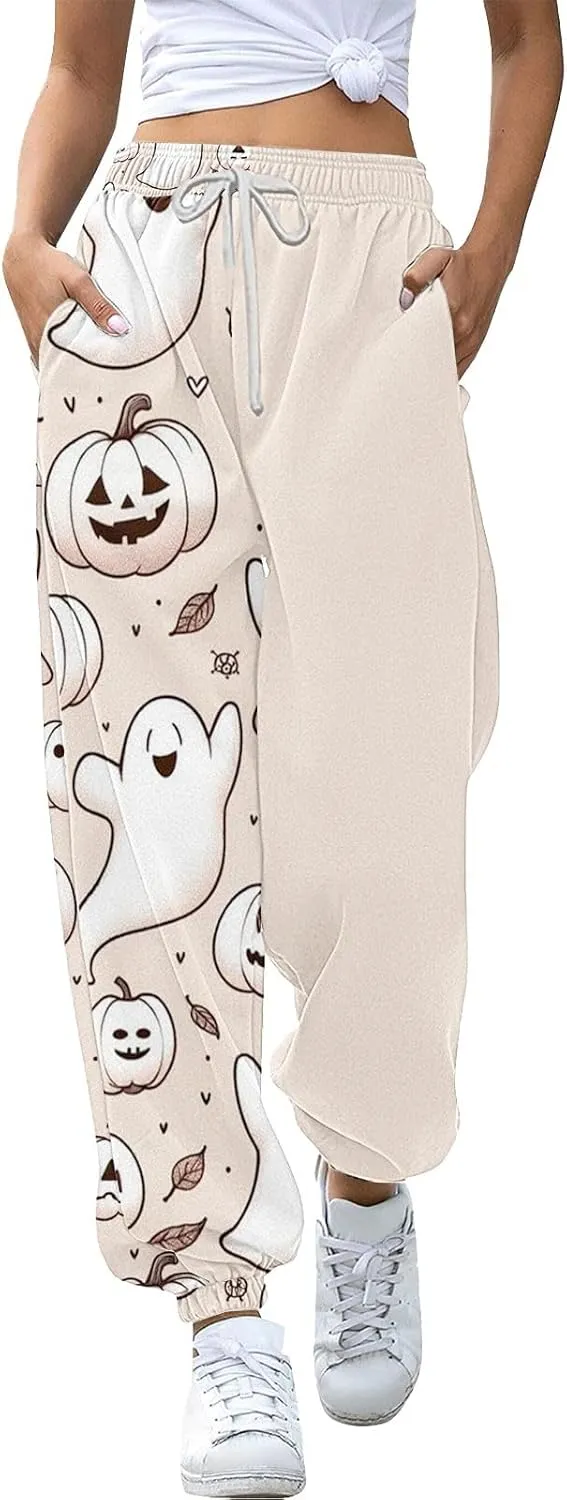Women Halloween Sweatpants High Waisted Print Casual Pants Sweatpants Pants Ghost Print Joggers High Young Adult