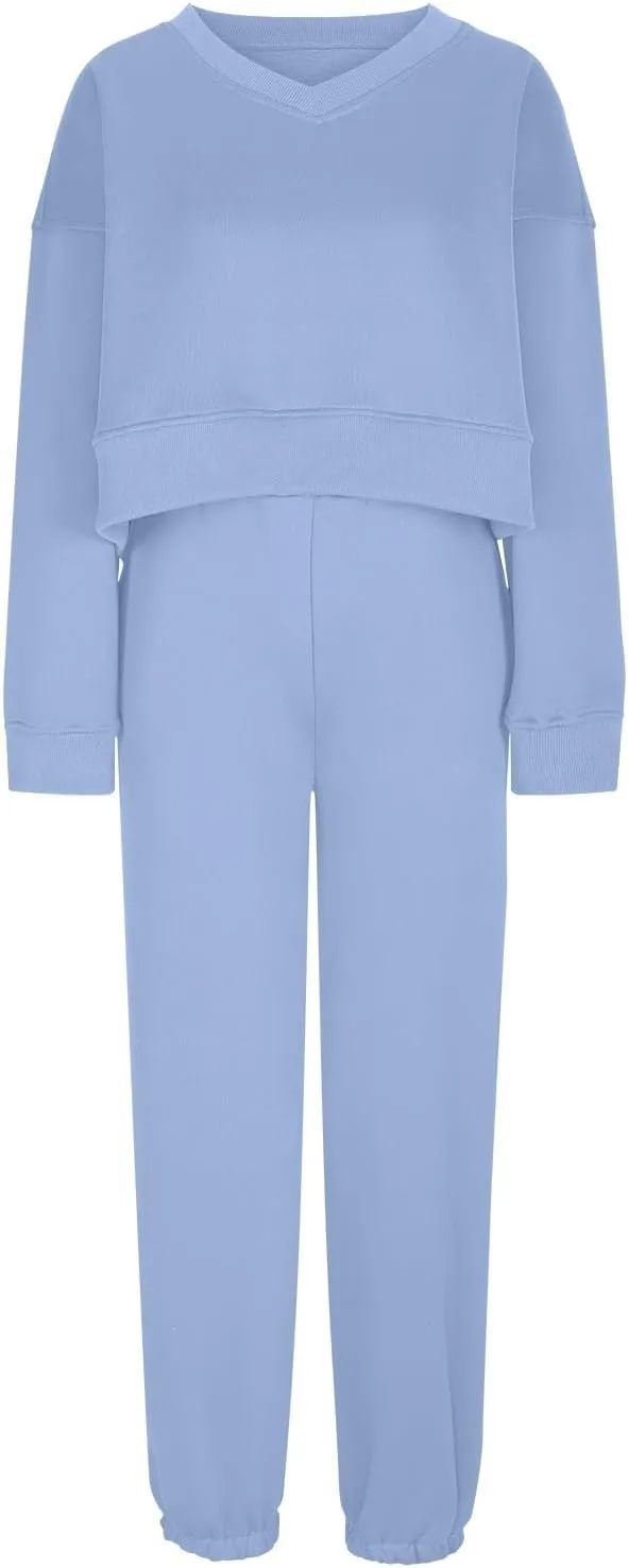 Womens Fall 2 Piece Outfits Casual Sweatsuits Sets Long Sleeve Crop Tops Sweatshirt Loose Sweatpants with Pockets