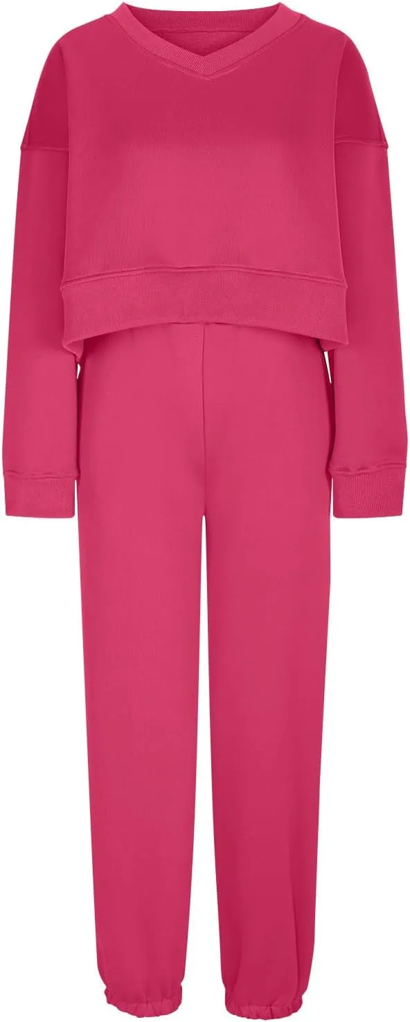 Womens Fall 2 Piece Outfits Casual Sweatsuits Sets Long Sleeve Crop Tops Sweatshirt Loose Sweatpants with Pockets