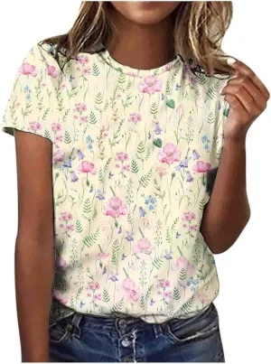Women's fashionable round-neck printed loose pullovers Womens Shirts Summer Womens Shirts Casual