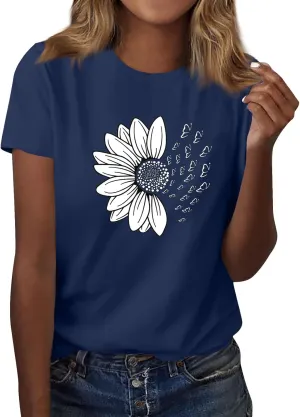 Women's fashionable round-neck printed loose pullovers Womens Shirts Summer Womens Shirts Casual