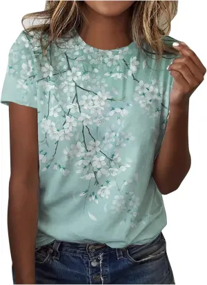 Women's fashionable round-neck printed loose pullovers Womens Shirts Summer Womens Shirts Casual