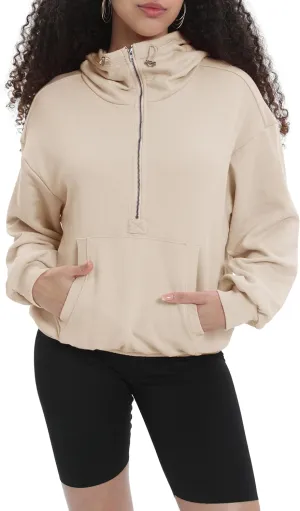 Womens Half Zip Up Hoodie Cowl Neck Sweatshirts Cropped Quarter Zip Pullover Cute Soft Spring Tops