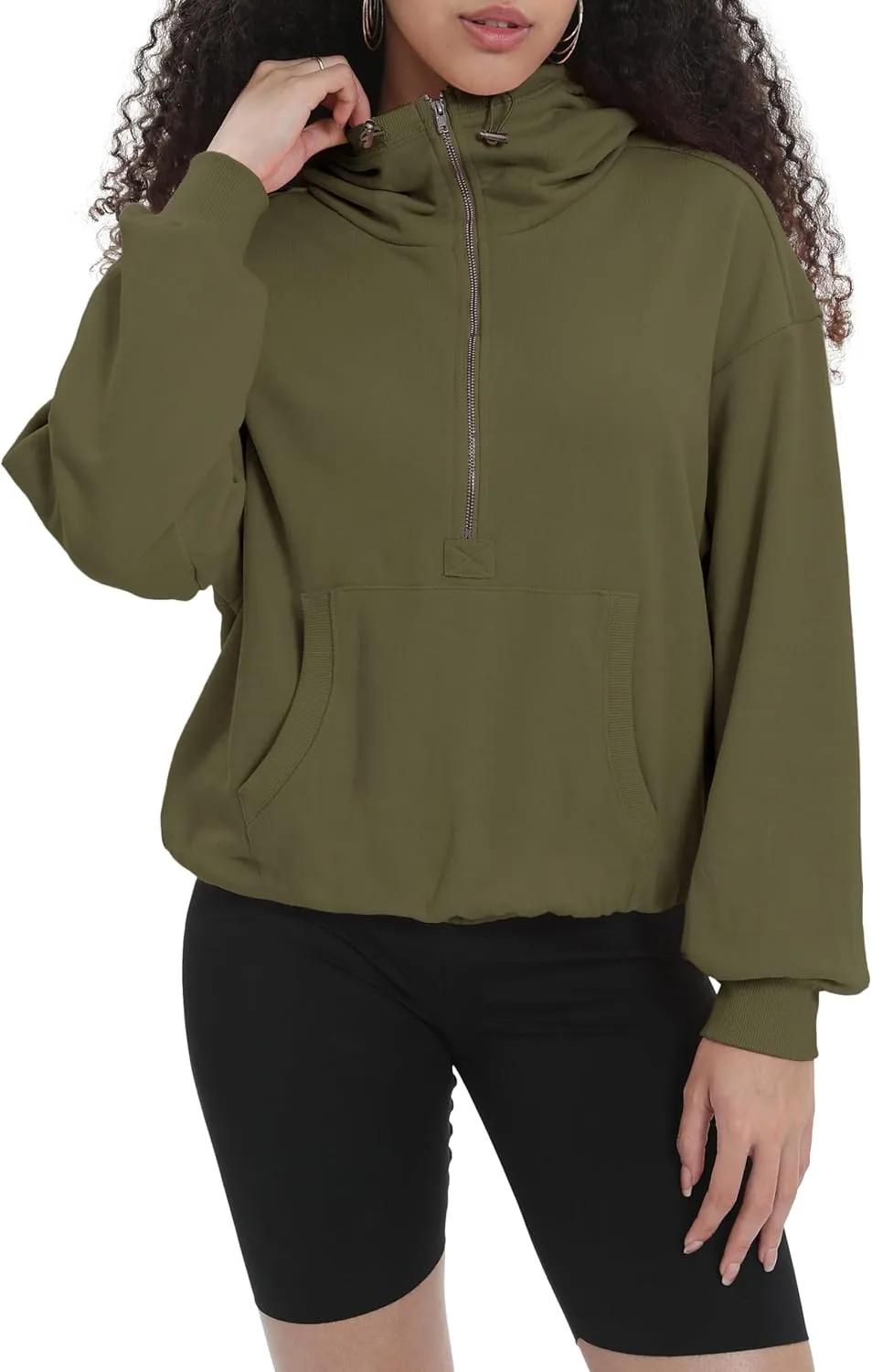 Womens Half Zip Up Hoodie Cowl Neck Sweatshirts Cropped Quarter Zip Pullover Cute Soft Spring Tops