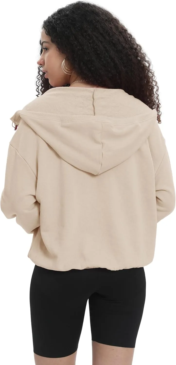 Womens Half Zip Up Hoodie Cowl Neck Sweatshirts Cropped Quarter Zip Pullover Cute Soft Spring Tops
