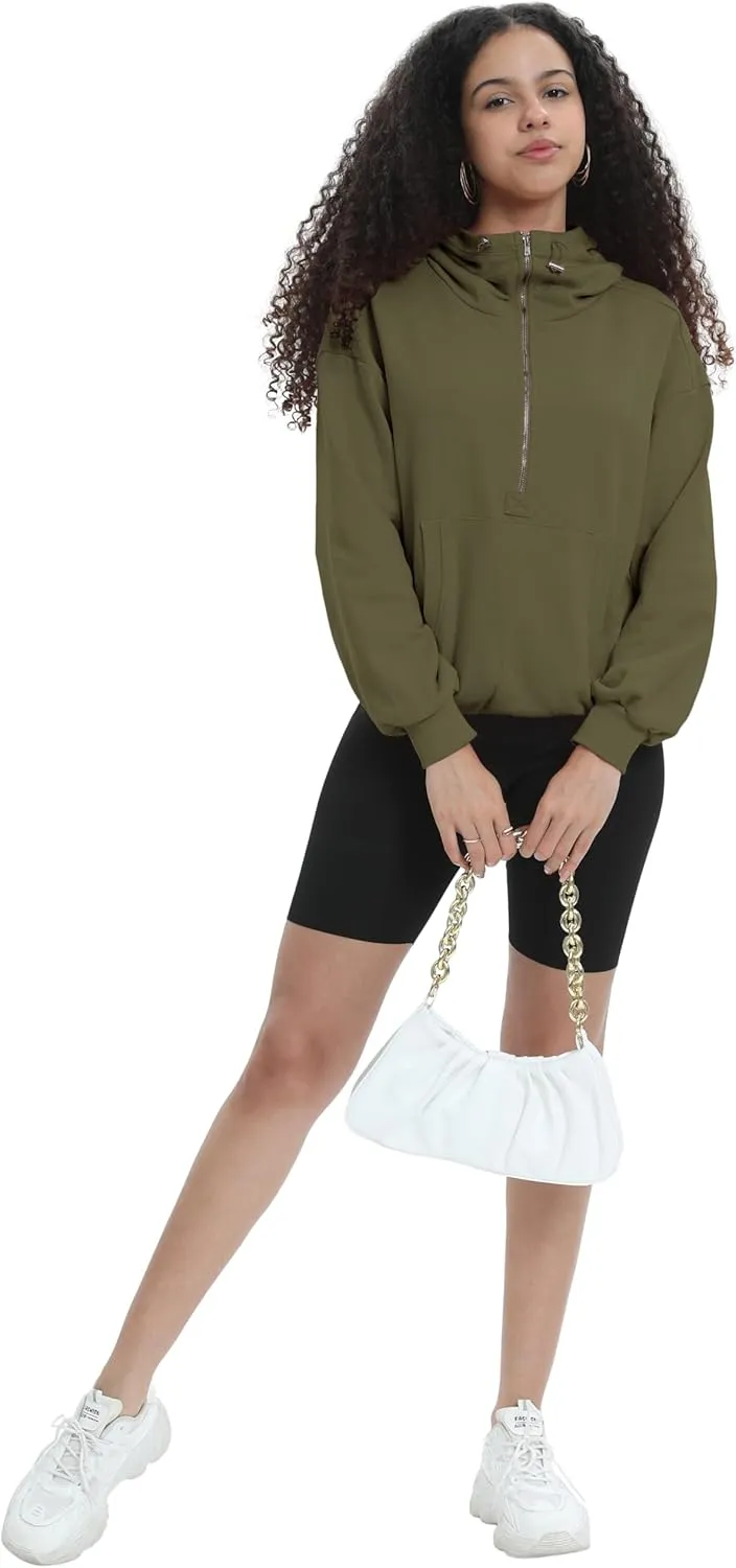Womens Half Zip Up Hoodie Cowl Neck Sweatshirts Cropped Quarter Zip Pullover Cute Soft Spring Tops