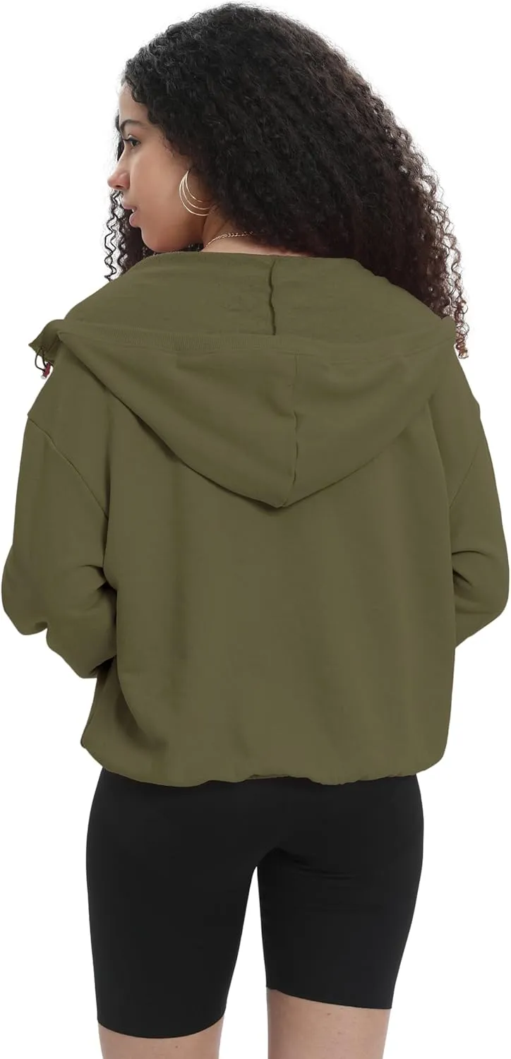 Womens Half Zip Up Hoodie Cowl Neck Sweatshirts Cropped Quarter Zip Pullover Cute Soft Spring Tops
