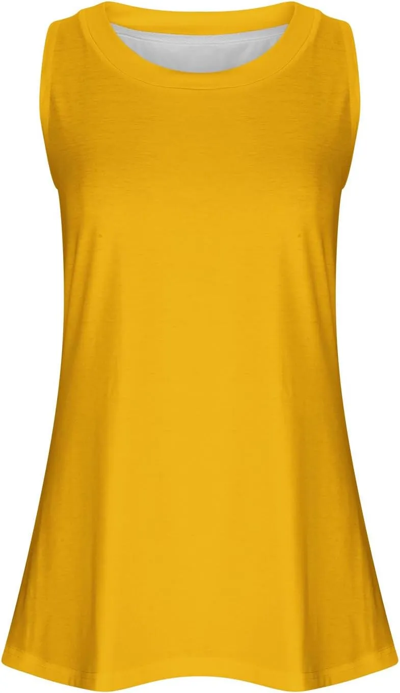 Womens Long Tank Tops Solid Color Baggy Loose Tanks Shirt Plus Size Round Neck Cami Top Summer Curved Hem 2025 Tees