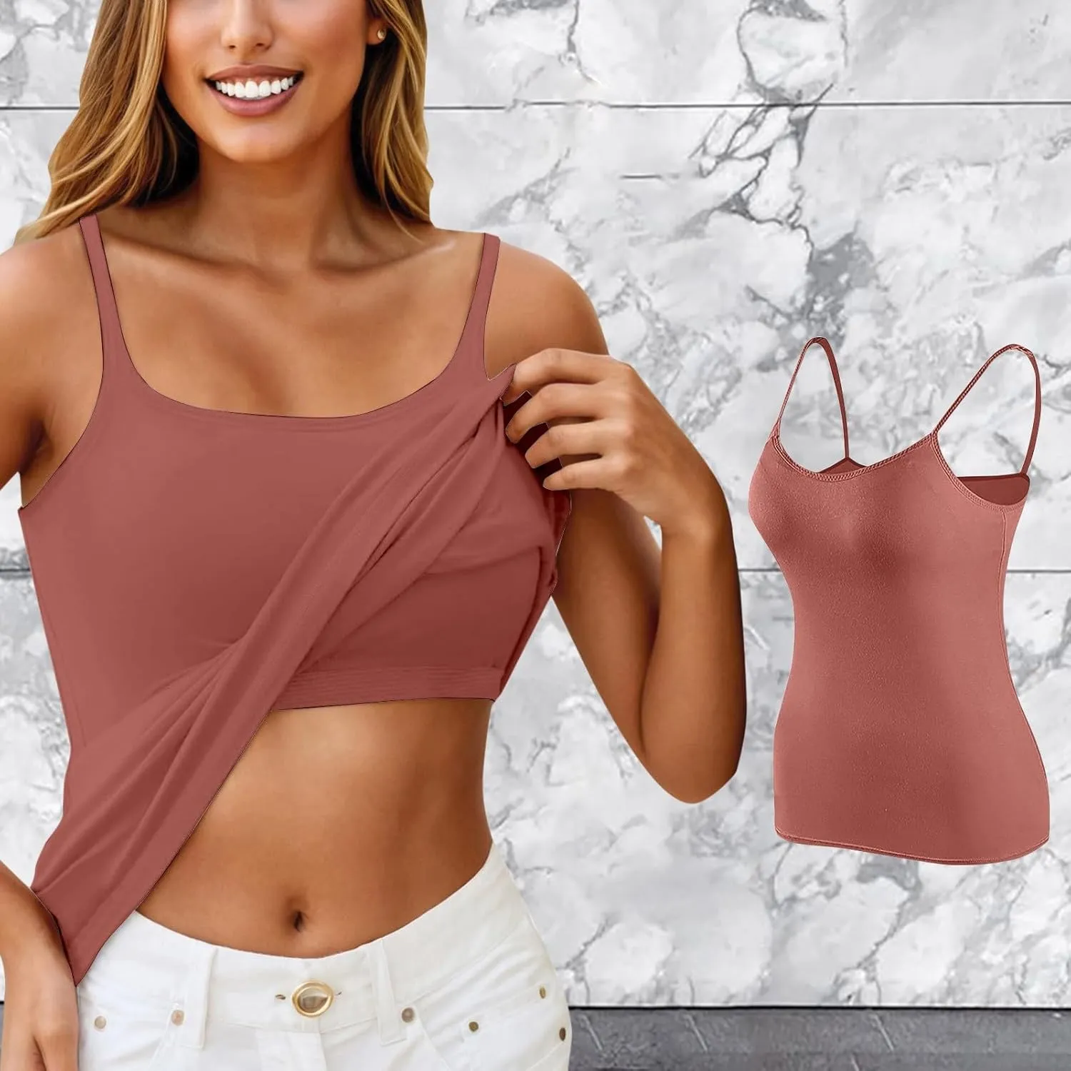 Womens Shelf Bra Tank Tops Spaghetti Straps Lightweight Cami Yoga Shirts Cotton Undershirt