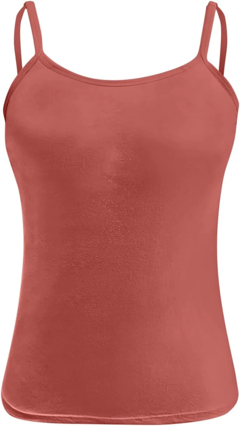 Womens Shelf Bra Tank Tops Spaghetti Straps Lightweight Cami Yoga Shirts Cotton Undershirt