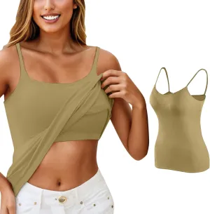 Womens Shelf Bra Tank Tops Spaghetti Straps Lightweight Cami Yoga Shirts Cotton Undershirt