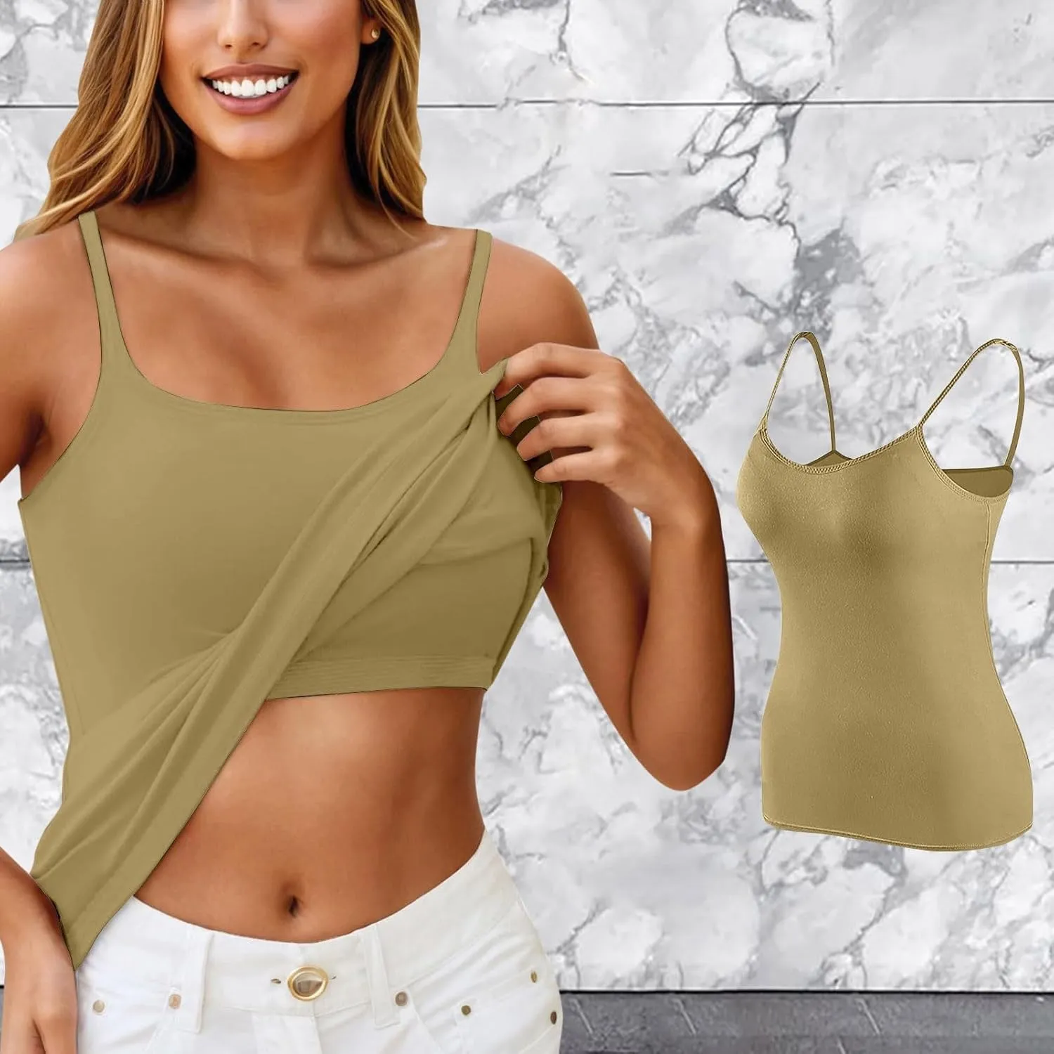 Womens Shelf Bra Tank Tops Spaghetti Straps Lightweight Cami Yoga Shirts Cotton Undershirt