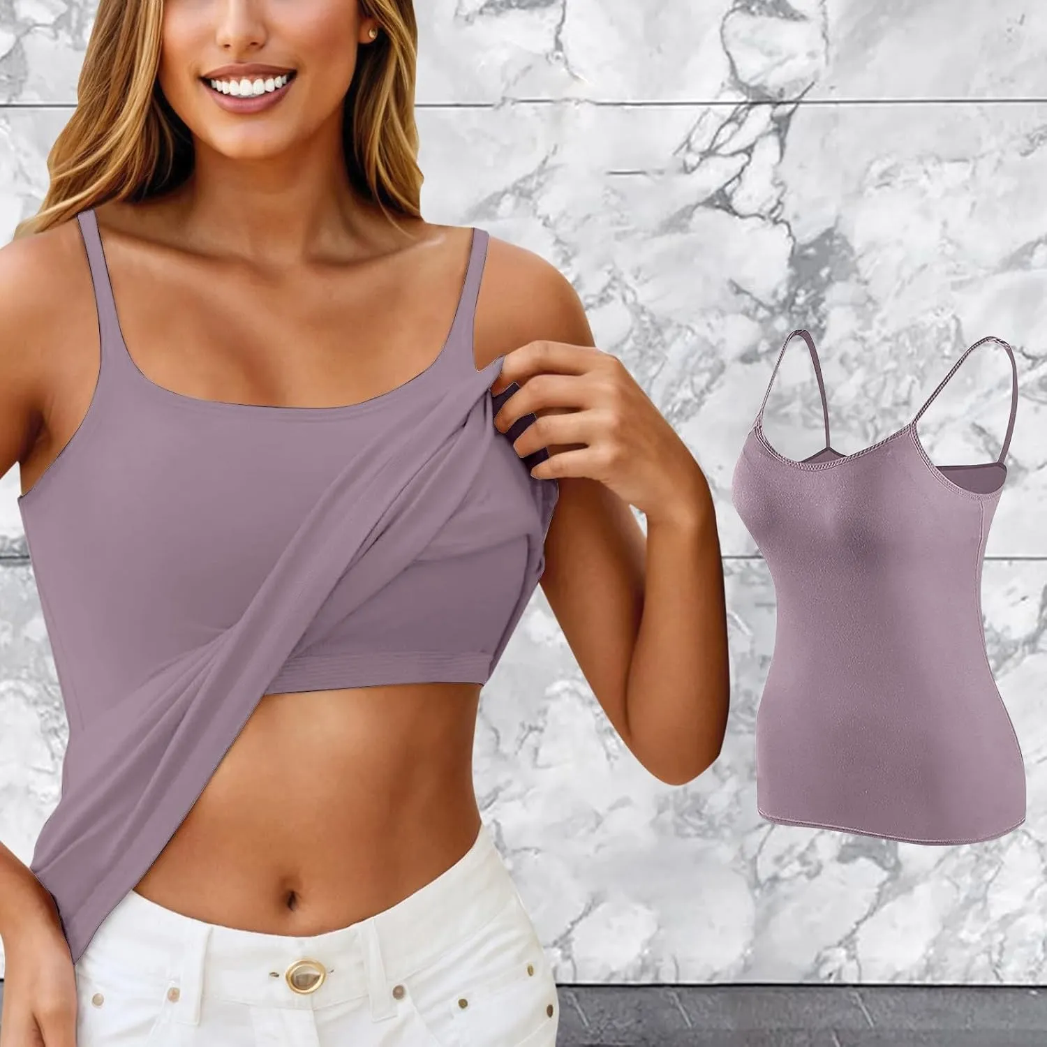 Womens Shelf Bra Tank Tops Spaghetti Straps Lightweight Cami Yoga Shirts Cotton Undershirt