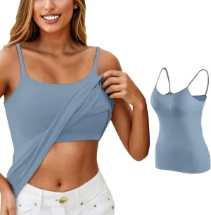 Womens Shelf Bra Tank Tops Spaghetti Straps Lightweight Cami Yoga Shirts Cotton Undershirt
