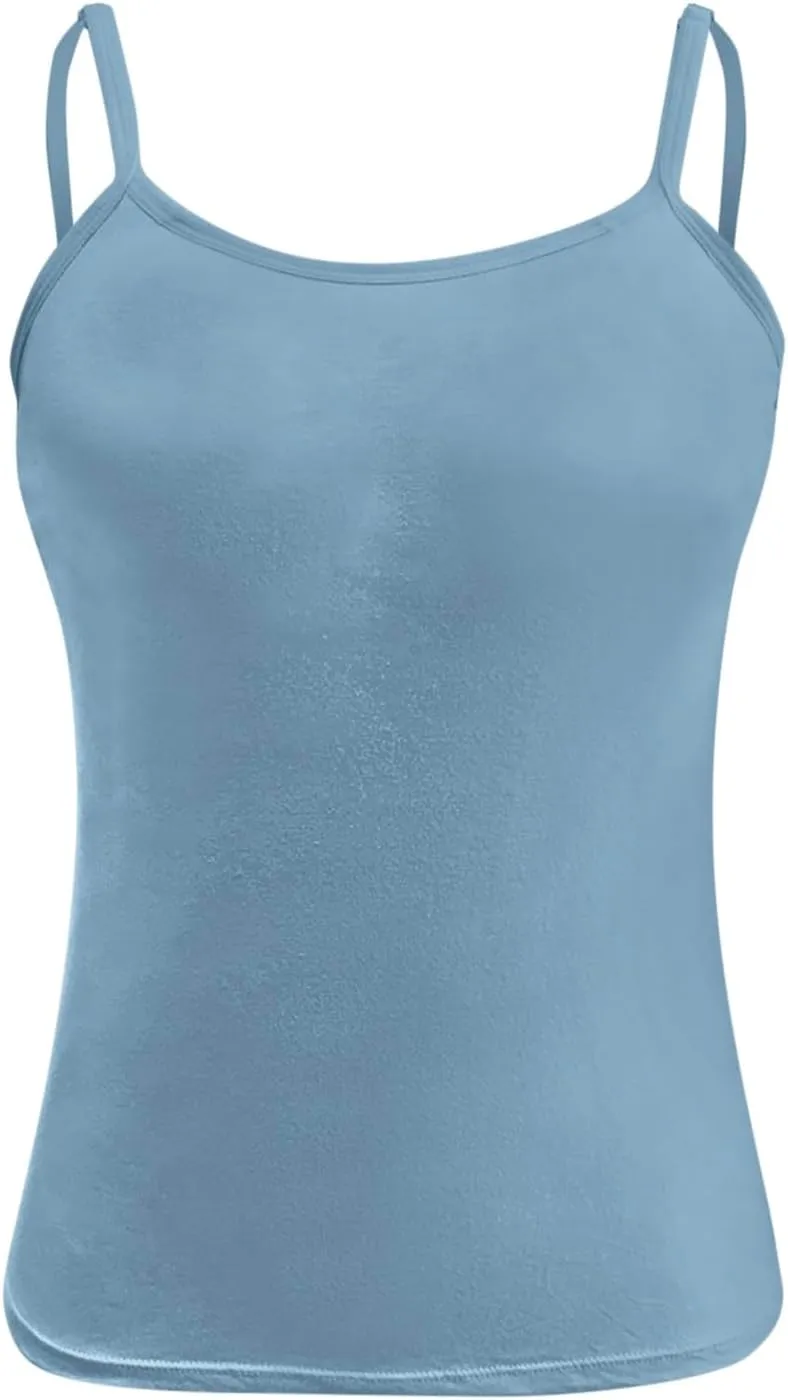 Womens Shelf Bra Tank Tops Spaghetti Straps Lightweight Cami Yoga Shirts Cotton Undershirt