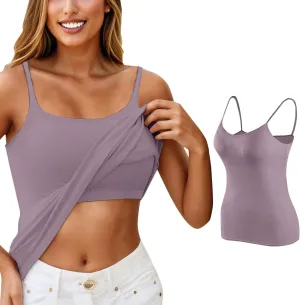 Womens Shelf Bra Tank Tops Spaghetti Straps Lightweight Cami Yoga Shirts Cotton Undershirt