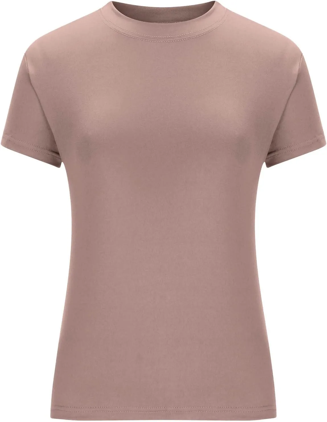 Womens Short Sleeve Shirts Crewneck Solid Color Slim Fitted T-Shirt Summer Basic Tee 2025 Tops