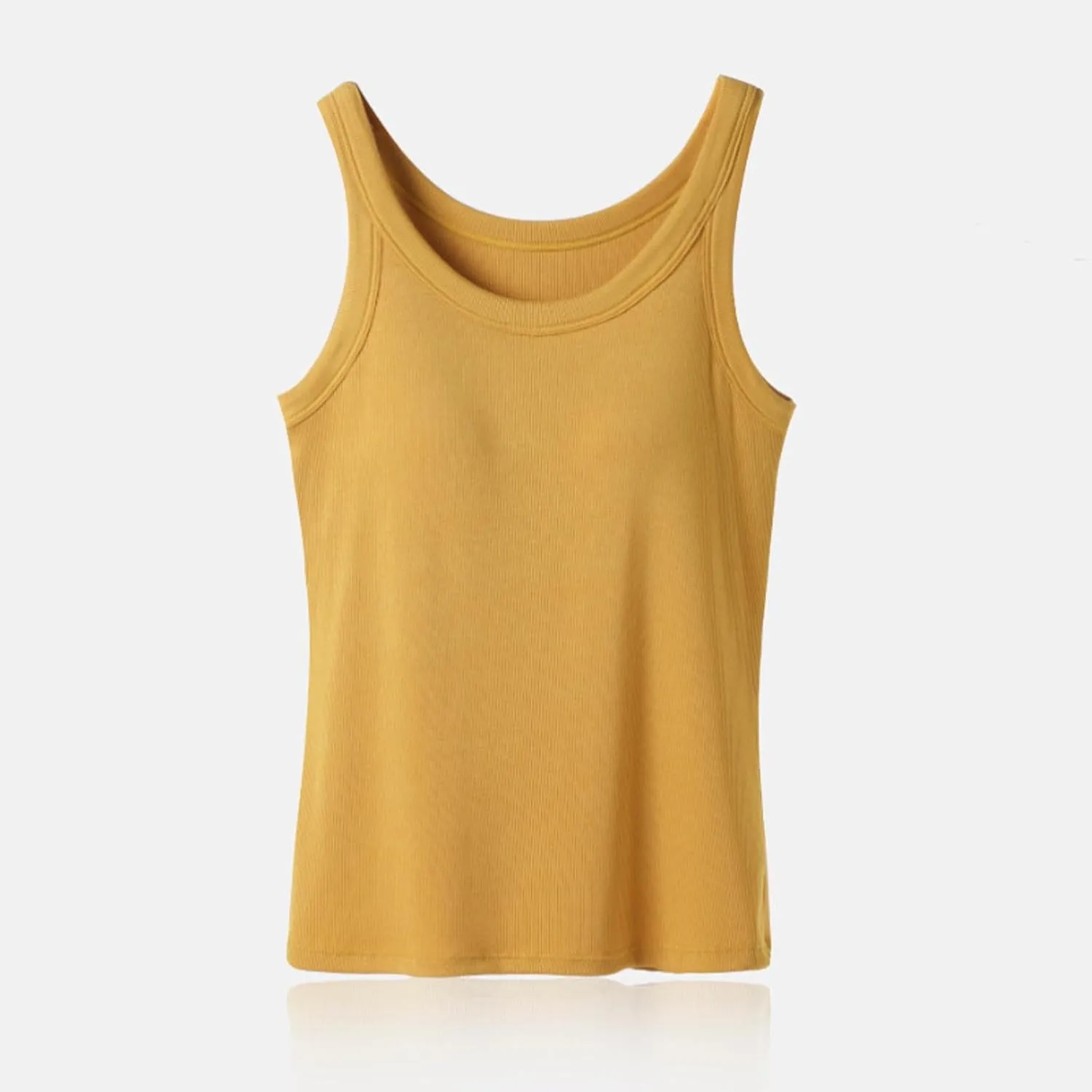 Women's Spaghetti Strap Tank Top with Built in Bra U Neck Lightweight Soft Basic Shirts Seamless Lounge Casual Tanks