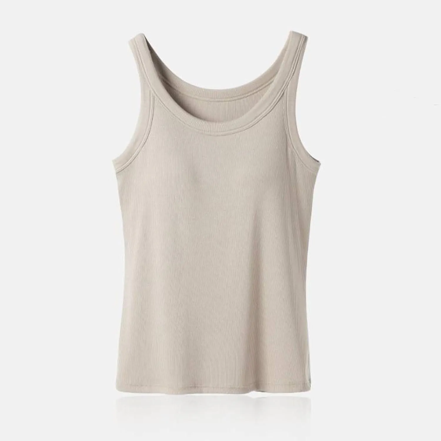 Women's Spaghetti Strap Tank Top with Built in Bra U Neck Lightweight Soft Basic Shirts Seamless Lounge Casual Tanks