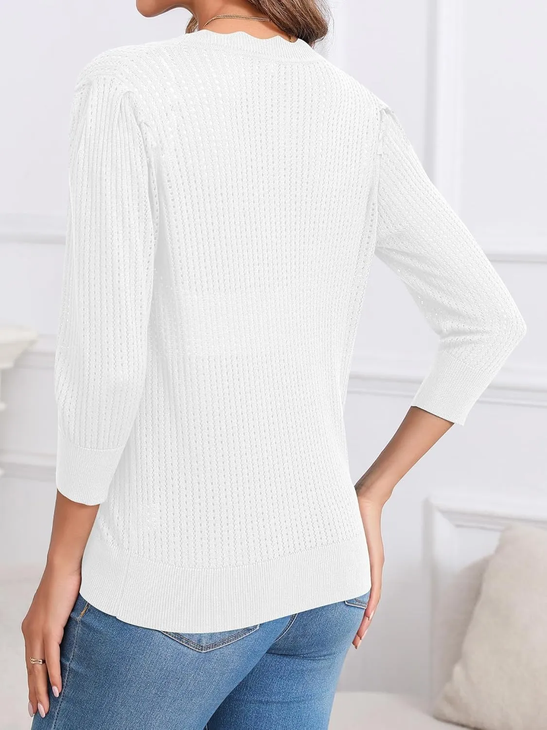 Women's Summer Cardigans Lightweight 3/4 Sleeve Button Front Crochet Sweater Shrugs