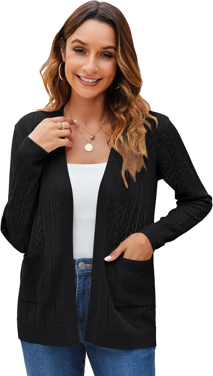Womens Summer Lightweight Cardigan Long Sleeve Casual Open Front Spring Sweaters Summer Shrugs for Dresses