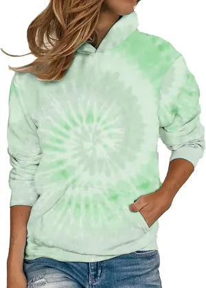 Womens Tiedye Gradient Hoodie Oversized Long Sleeves Sweater Drop Shoulder Pullovers with Pocket Fall (3Green, M)