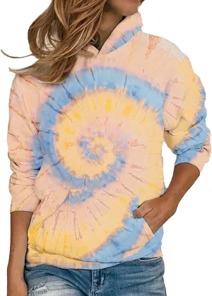 Womens Tiedye Gradient Hoodie Oversized Long Sleeves Sweater Drop Shoulder Pullovers with Pocket Fall (4Beige, XXL)