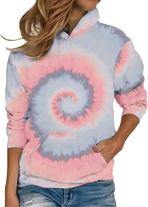 Womens Tiedye Gradient Hoodie Oversized Long Sleeves Sweater Drop Shoulder Pullovers with Pocket Fall (4Pink, L)