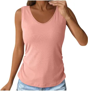 Women's Tops with Built in Bras V Neck Lightweight Workout Tank Tops Casual Basic Crop Undershirts Summer Tanks
