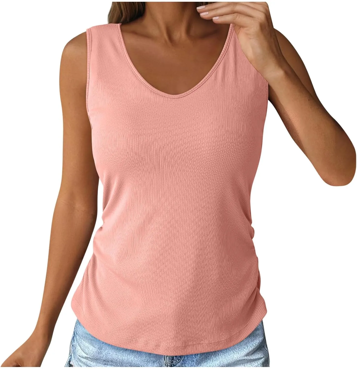 Women's Tops with Built in Bras V Neck Lightweight Workout Tank Tops Casual Basic Crop Undershirts Summer Tanks