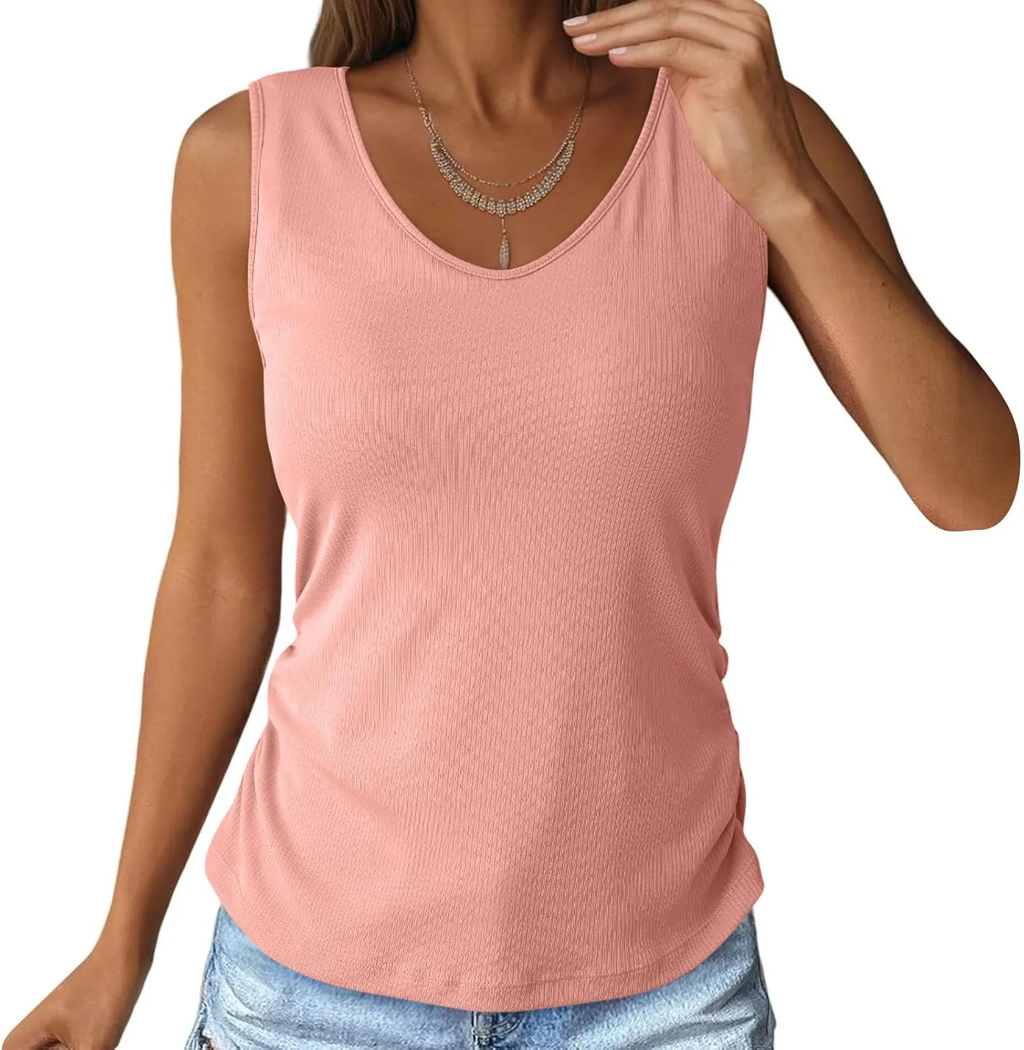 Women's Tops with Built in Bras V Neck Lightweight Workout Tank Tops Casual Basic Crop Undershirts Summer Tanks