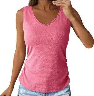 Women's Tops with Built in Bras V Neck Lightweight Workout Tank Tops Casual Basic Crop Undershirts Summer Tanks