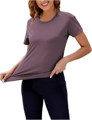 Womens Workout Tops Short Sleeve Slim Fitted Tees Athletic Shirts Yoga Gym Crewneck Quick Dry Tshirts