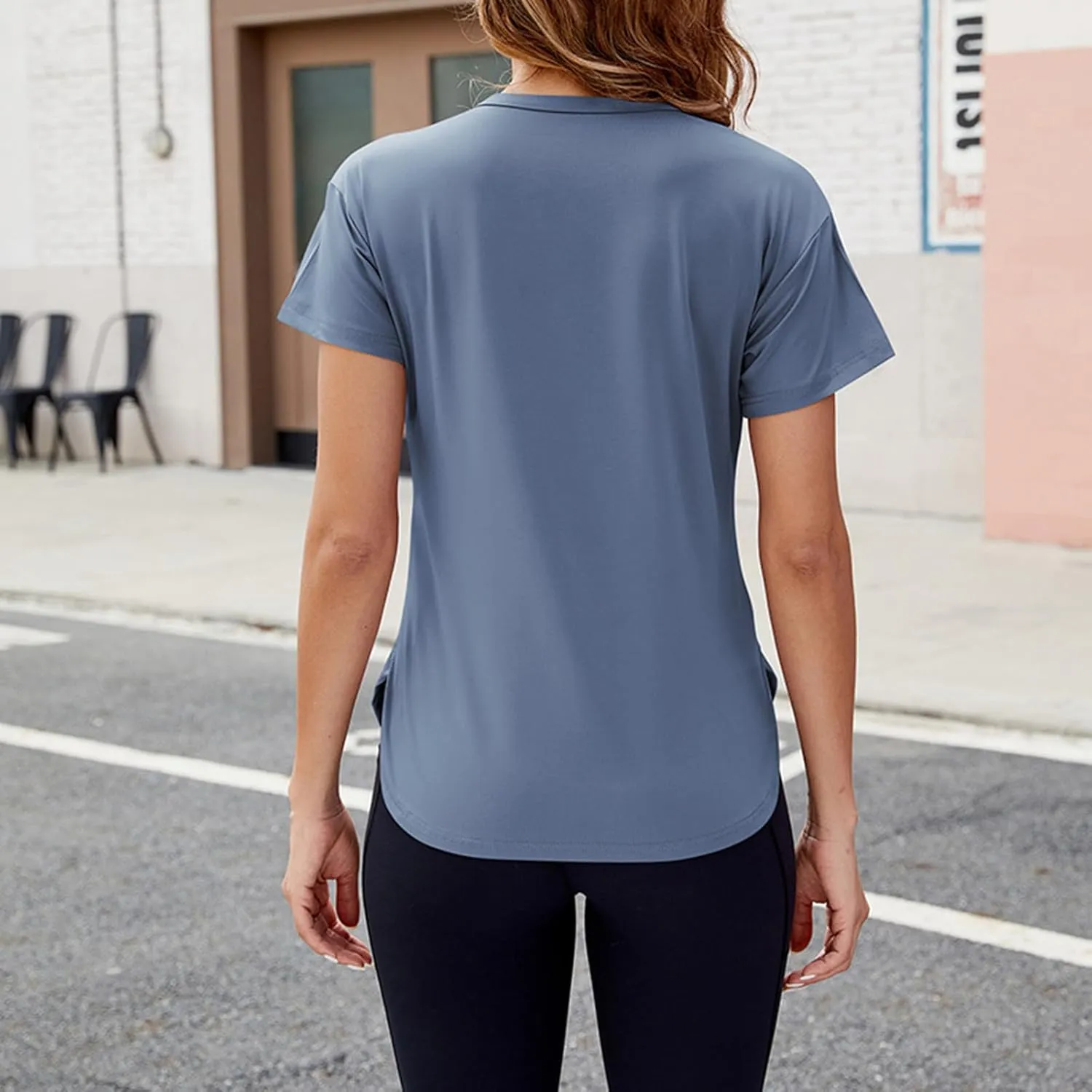Womens Workout Tops Short Sleeve Slim Fitted Tees Athletic Shirts Yoga Gym Crewneck Quick Dry Tshirts