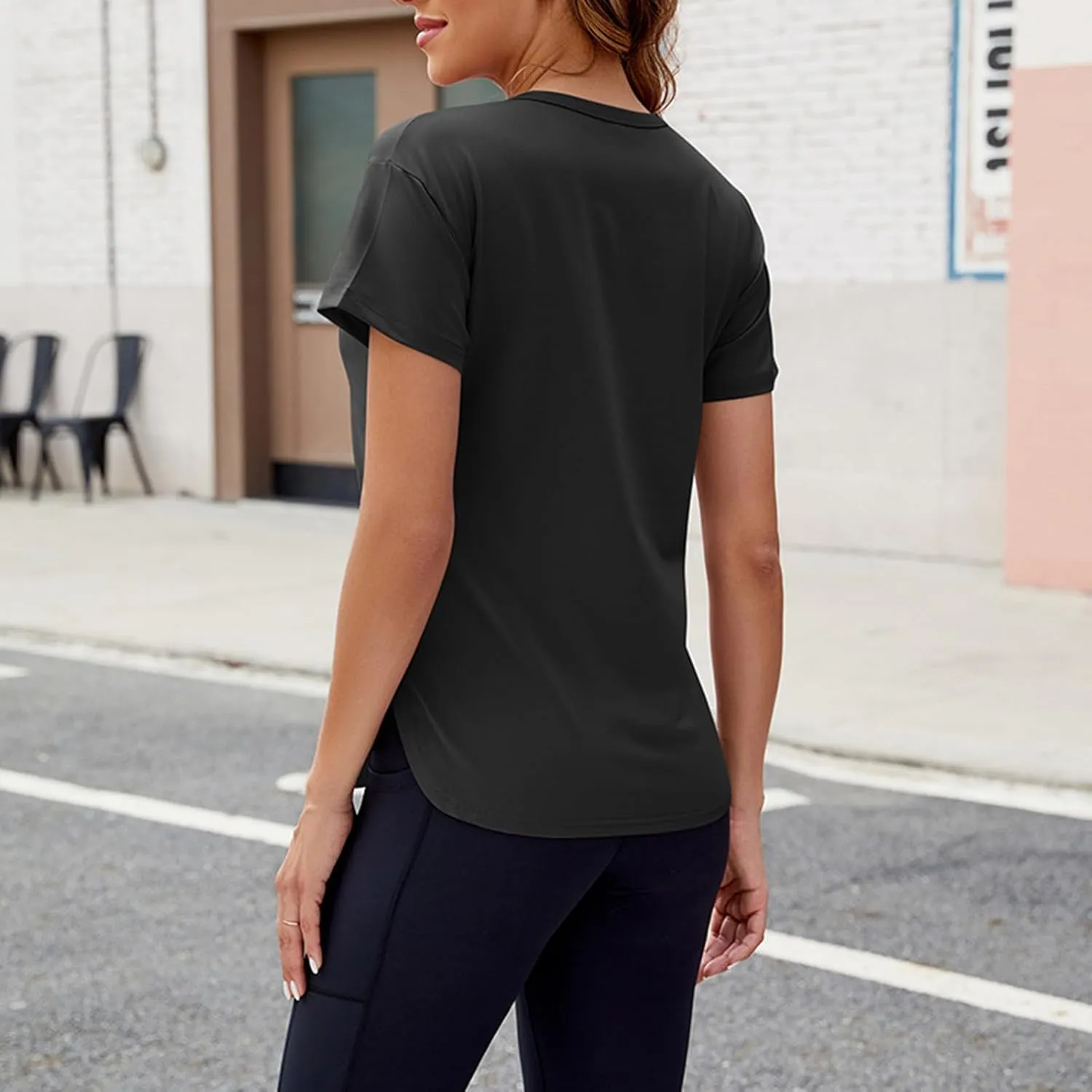 Womens Workout Tops Short Sleeve Slim Fitted Tees Athletic Shirts Yoga Gym Crewneck Quick Dry Tshirts